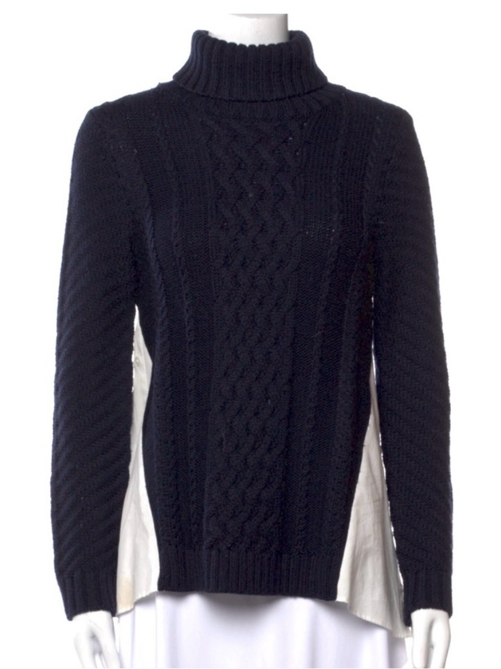 Sea New York Cable Knit Turtleneck Sweater Size S Navy White Wool